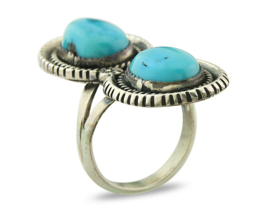 Vintage Navajo Ring Sterling Silver Authentic Turquoise Tom Willeto Size 8.0