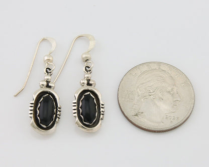 Navajo Dangle Earrings 925 Silver Natural Black Onyx Native American C.80's