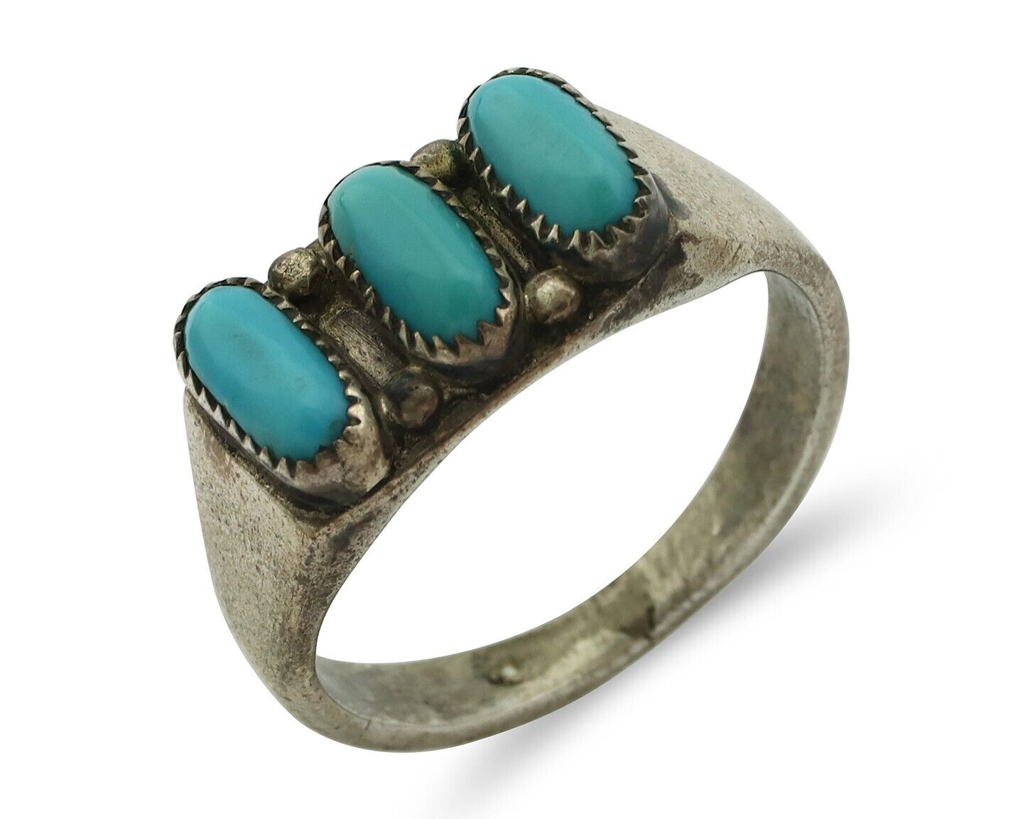 Zuni Ring .925 Silver Natural Sleeping Beauty Turquoise Signed R. LULE C.80's