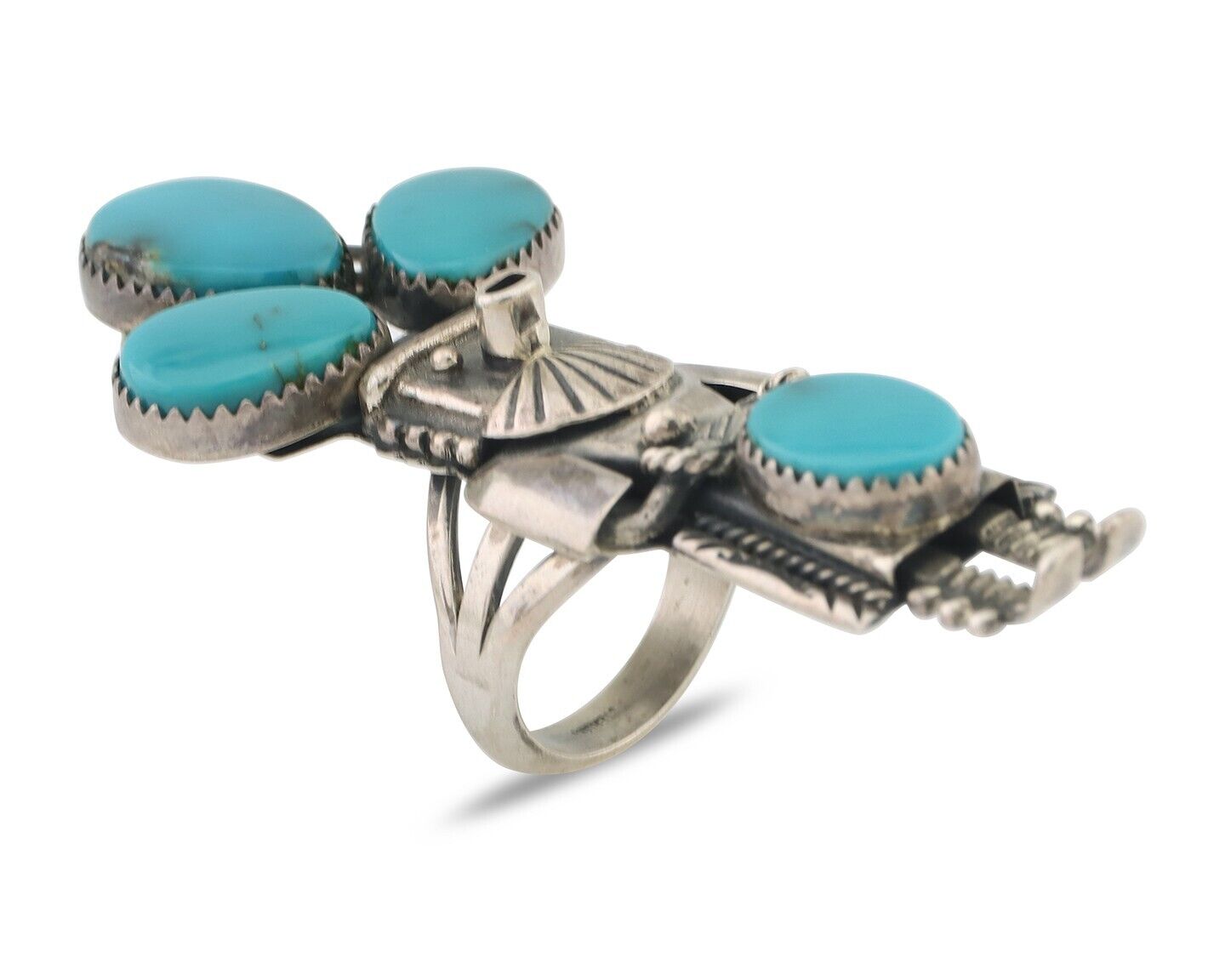 Navajo Kachina Ring 925 Silver Turquoise Artist Signed Broken Arrow C.80's