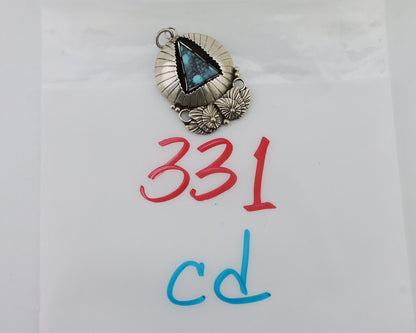 Navajo Handmade Pendant 925 Silver Spiderweb Turquoise Native Artist C.80's