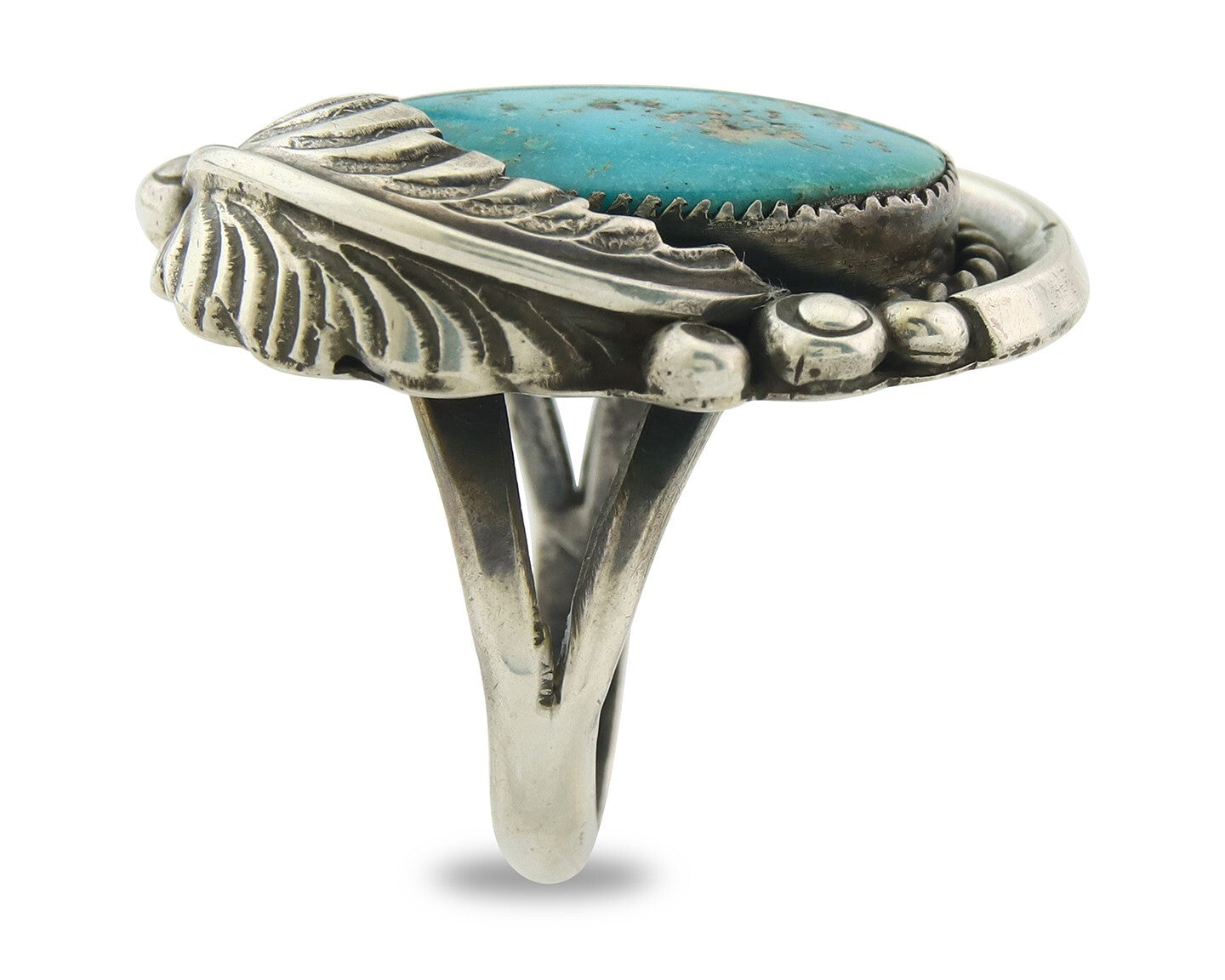 Traditional Navajo Ring Sterling Silver Authentic Turquoise Signed AY Size 7.0