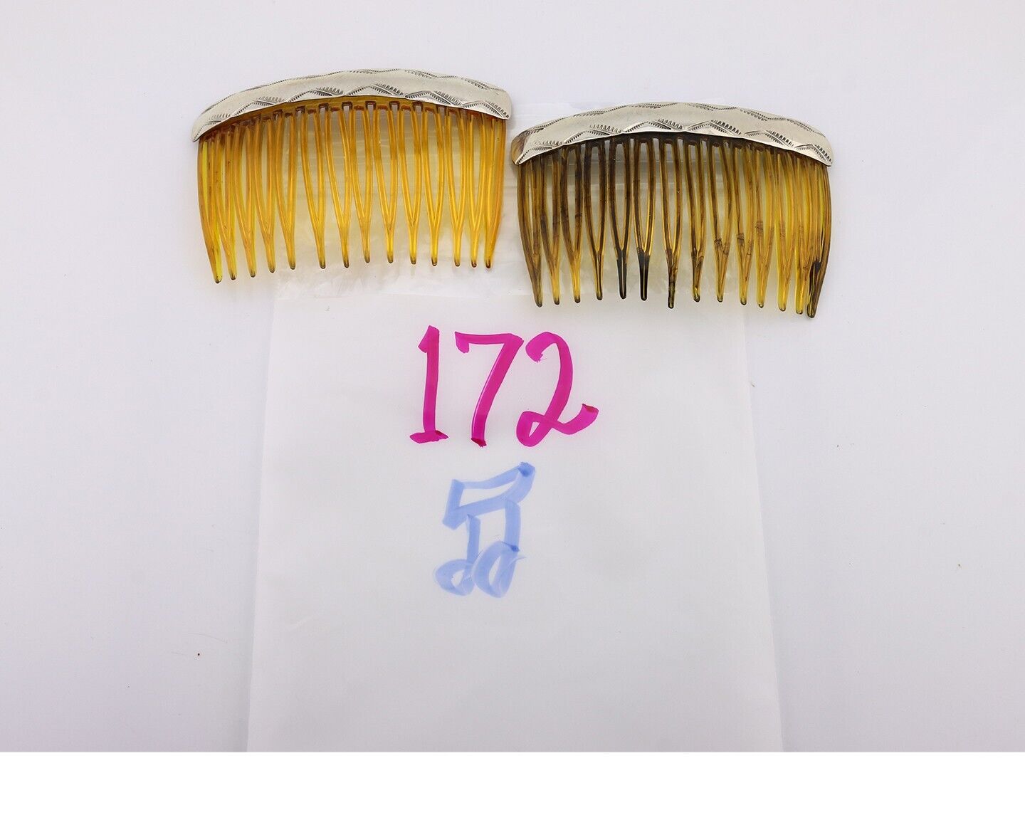 Navajo Hair Comb 925 Silver Hand Stamped Native American Artist 2 Piece Set C80s