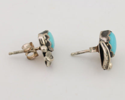 Navajo Handmade Earrings 925 Silver Natural Turquoise Native Artist C.80's