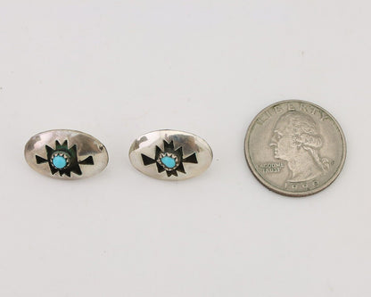 Navajo Hand Cut Earrings 925 Silver Natural Turquoise Native Artist C.80's