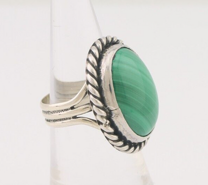 Navajo Ring 925 Silver Natural Malachite Native American Artist Size 6.0 C.80's