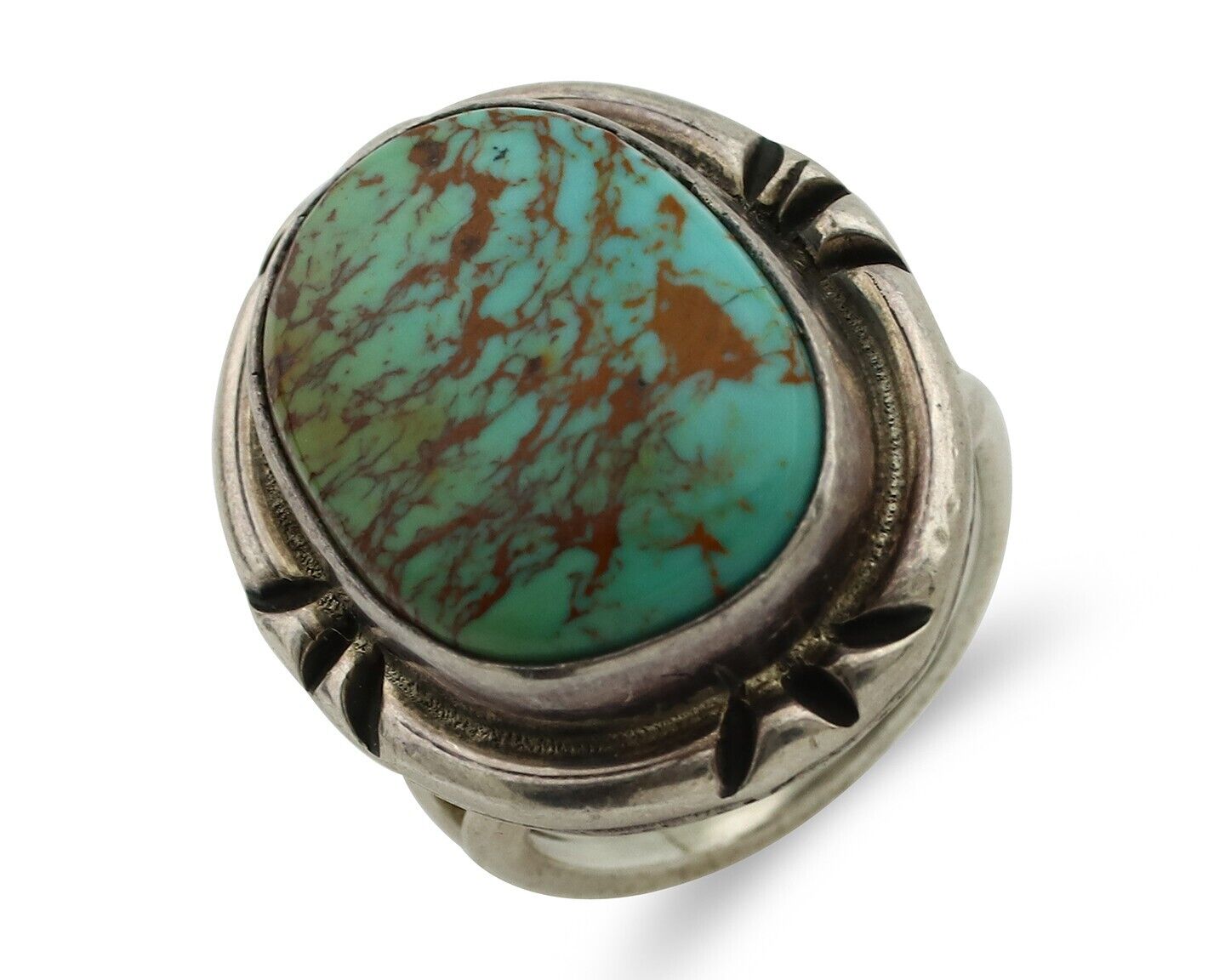 Navajo Ring 925 Silver Natural Blue Turquoise Artist Signed Gecko C.80's