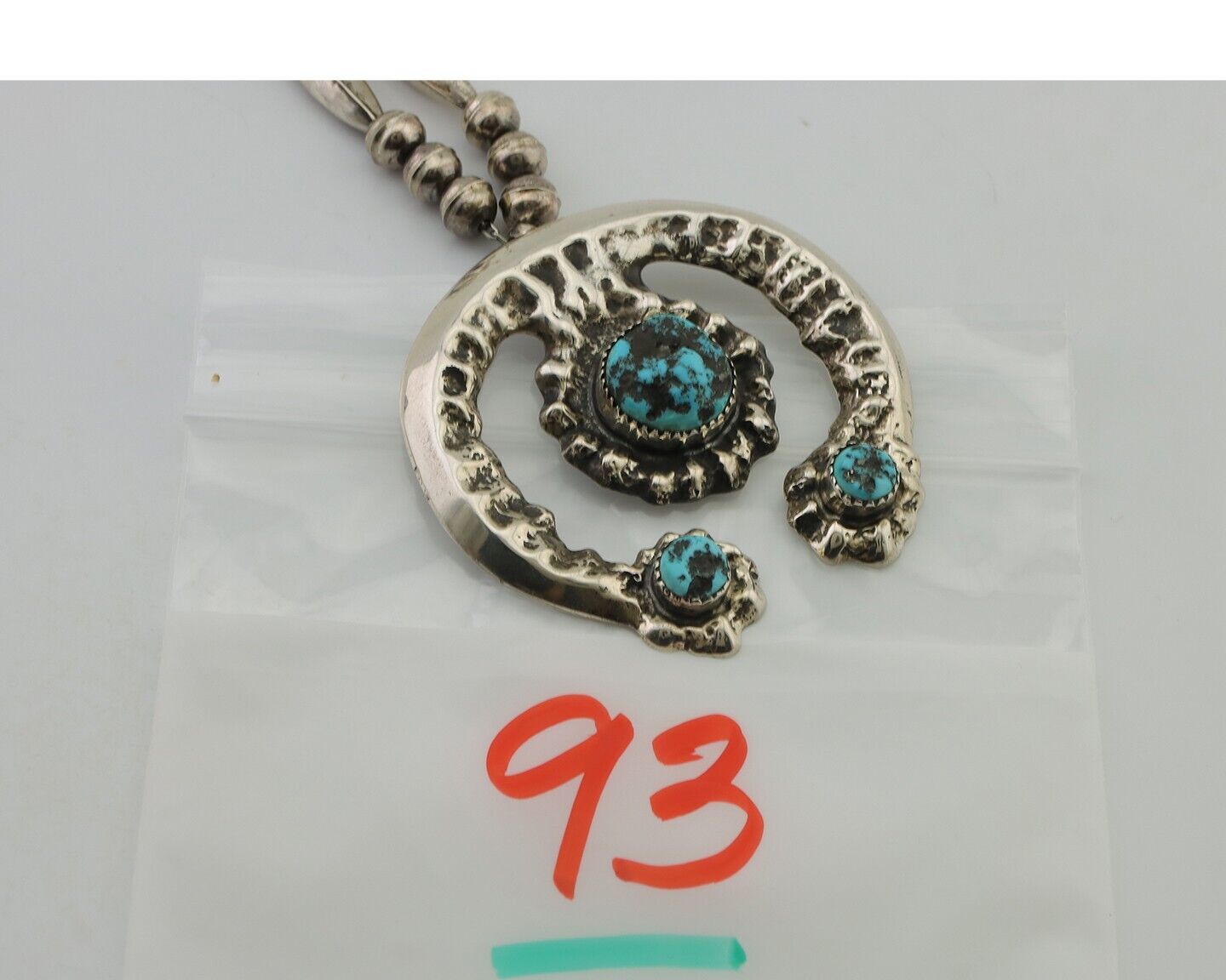 Navajo Necklace 925 Silver Blue Sea Foam Turquoise Native American Artist C.80's