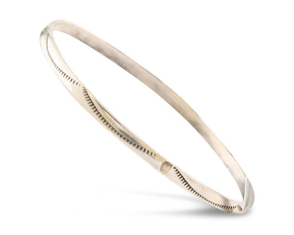 Navajo Bangle Bracelet 925 Silver Hand Stamped Twist Native American Artist C80s