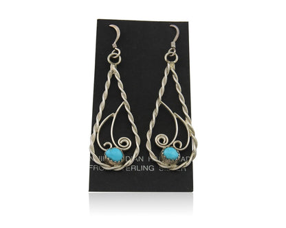 Navajo Dangle Earrings 925 Silver Natural Turquoise Artist Signed JB C.80's