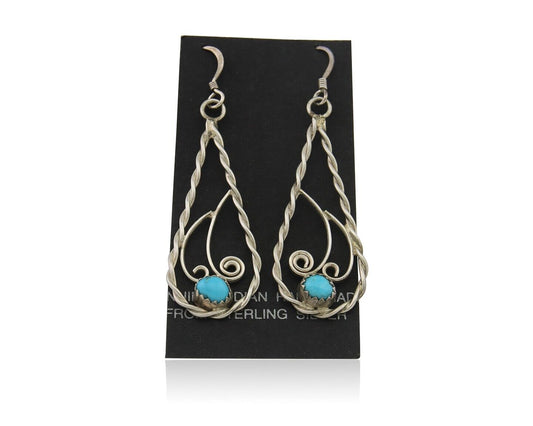 Navajo Dangle Earrings 925 Silver Natural Turquoise Artist Signed JB C.80's