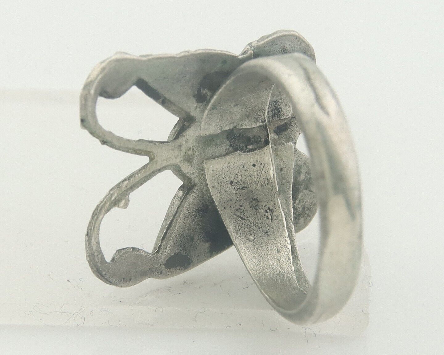 Navajo Ring 925 Silver Inlaid Butterfly Turquoise & Coral C.80's Size 5.0