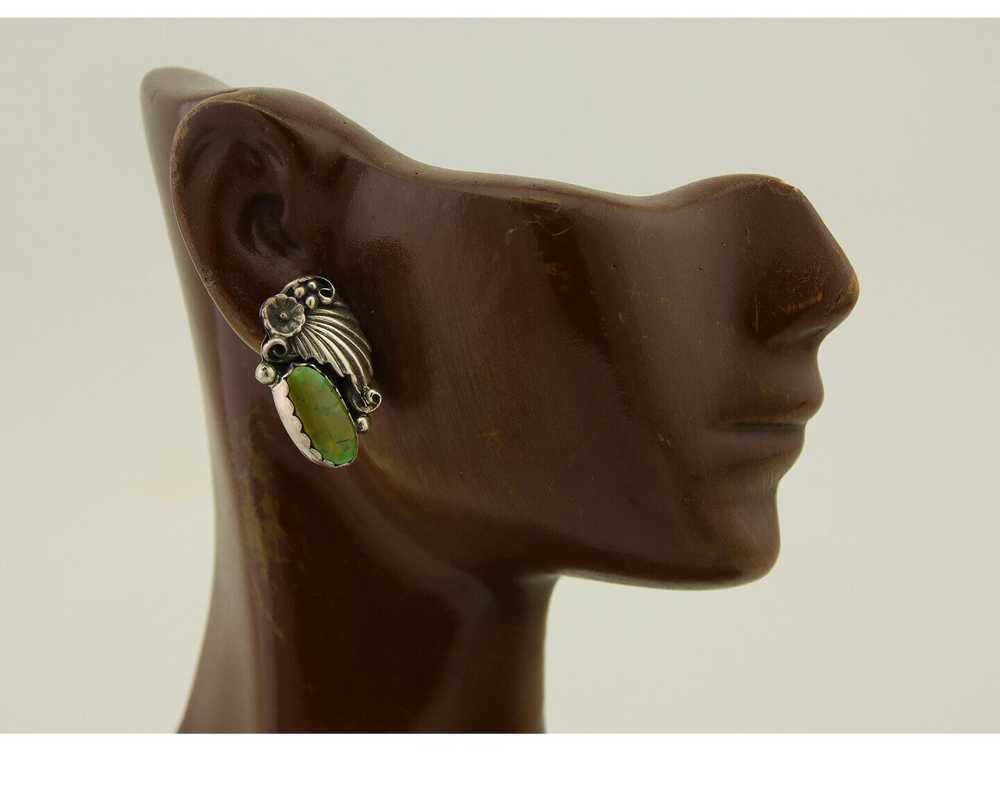 Navajo Earrings 925 Silver Natural Green Turquoise Native Artist Signed C.80's