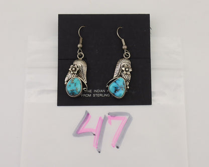 Navajo Handmade Earrings 925 Silver Natural Turquoise Native Artist C.80's