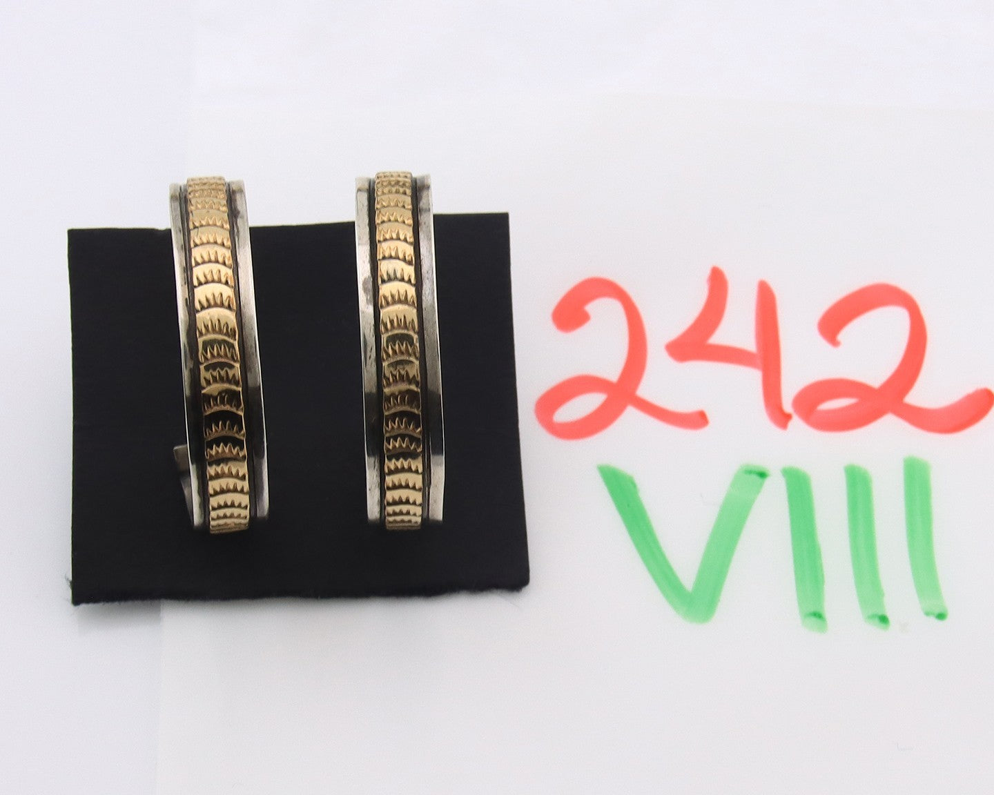 Navajo Earrings Sterling Silver & Gold Vintage Handmade