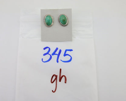 Navajo Stud Earrings 925 Silver Natural Turquoise Native Artist Signed M C.80's
