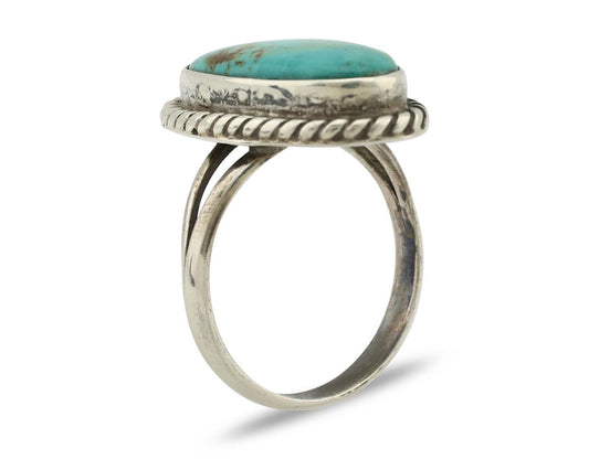 Navajo Ring 925 Silver Kingman Turquoise Artist Signed M Montoya C.80's