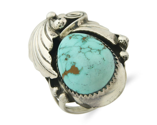 Traditional Navajo Ring Sterling Silver Authentic Turquoise Signed PM Size 7.25