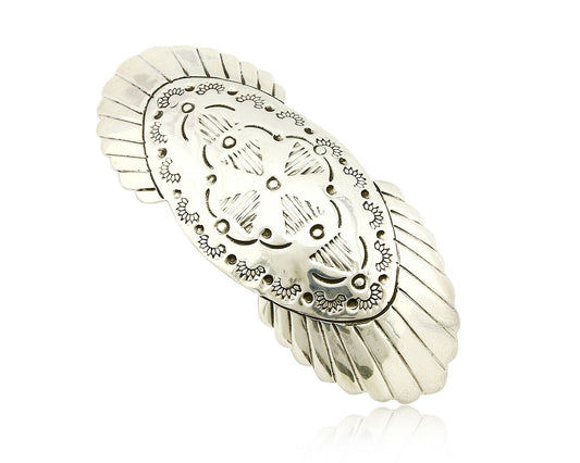 Navajo Handmade .925 SOLID SILVER Hand Stamped 36mm Wide Barrette Hair Clip