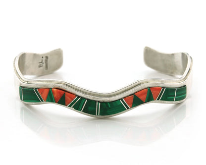 Navajo Cuff Bracelet 925 Sterling Silver Malachite & Oyster Vintage Signed BL