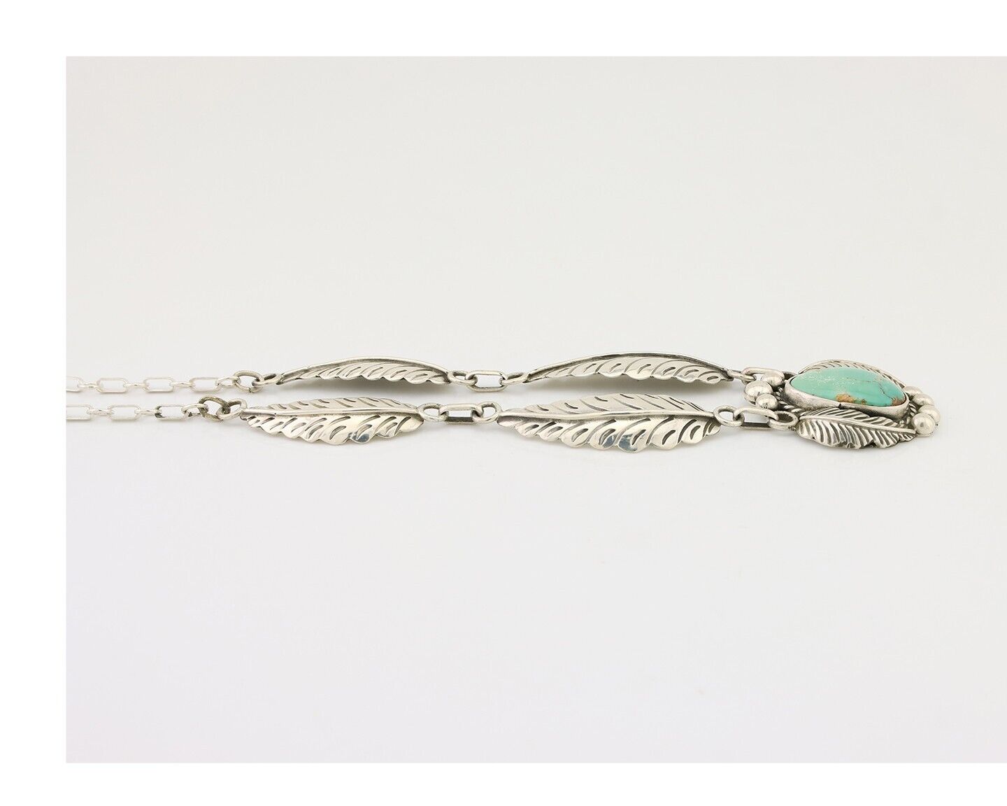 Navajo Necklace 925 Silver Green Turquoise Artist Signed Sun Rise C.80's