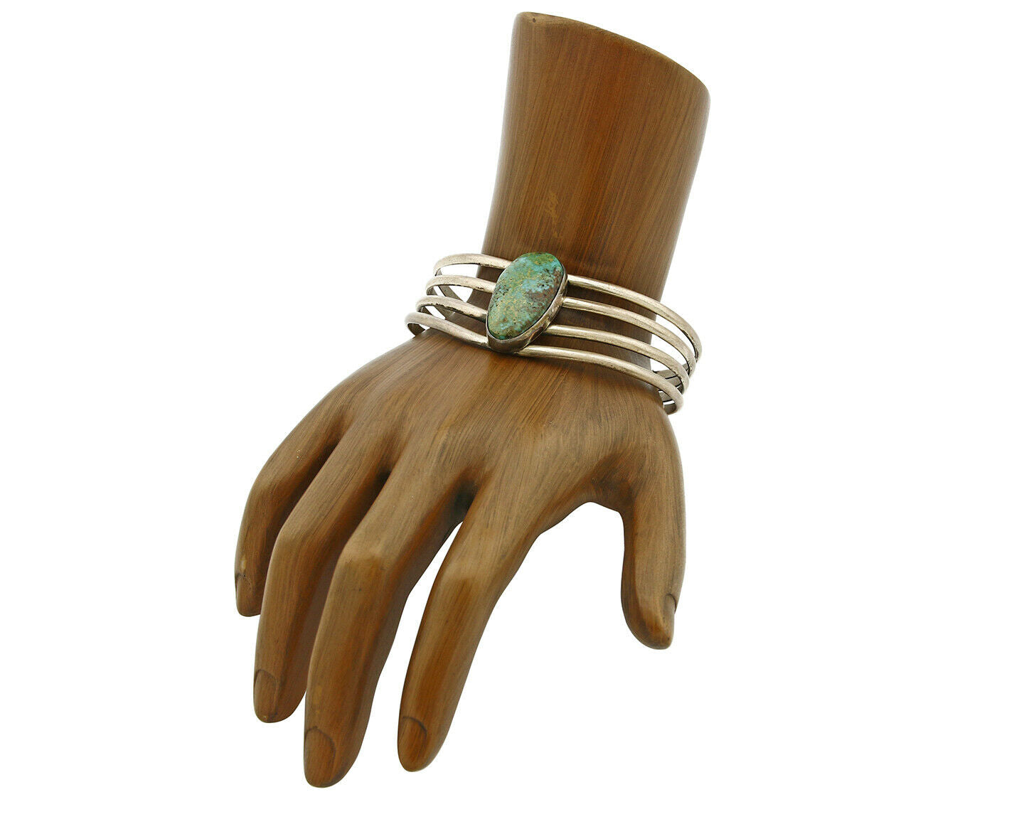 Navajo Handmade 4 Row .925 Silver Natural Turquoise Cuff Bracelet