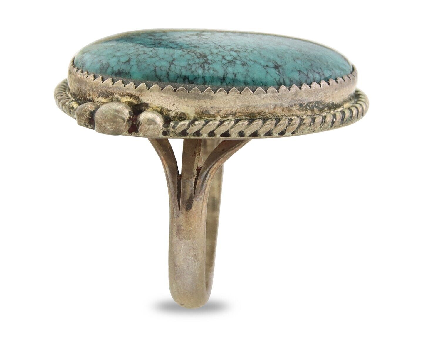 Navajo Ring 925 Sterling Spiderweb Blue Turquoise Native Artist C.80's Size 9.0