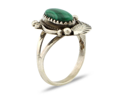 Navajo Ring 925 Silver Natural Malachite Artist Signed Justin Morris C.80's