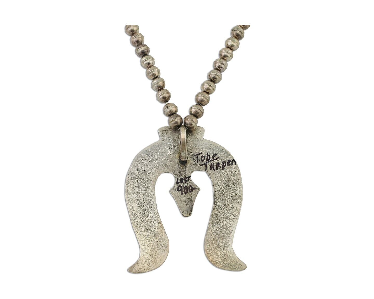 Navajo Sand Cast Necklace 925 Silver Turquoise Native American Artist C.80's
