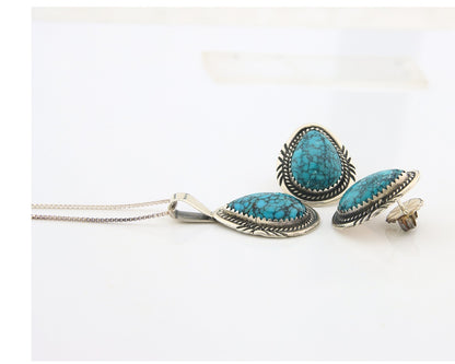 Navajo Necklace Earrings Set Sterling Silver Turquoise Vintage Signed AB
