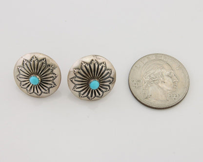 Navajo Shield Earrings 925 Silver Blue Turquoise Artist Signed SN C.80s
