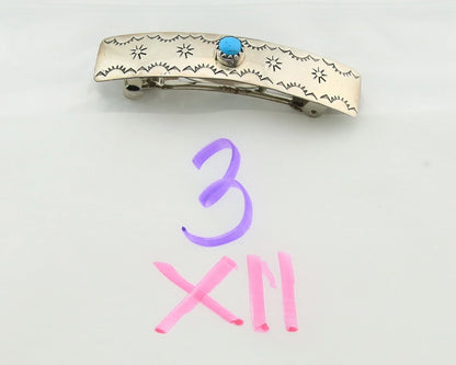 Navajo Barrette Sterling Silver Turquoise Hand Stamped Vintage Native Artist