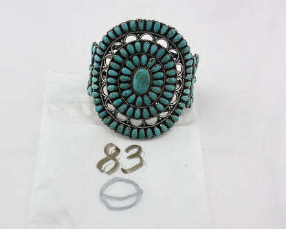 Navajo Cuff Bracelet Sterling Silver Kingman Vintage Turquoise Signed LMB C.80's