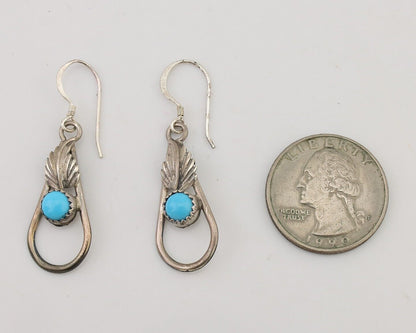 Navajo Dangle Earrings 925 Silver Sleeping B Turquoise Native Artist C.80's