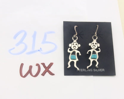 Navajo Earrings 925 Silver Natural Turquoise & Onyx Native American Artist C.80s