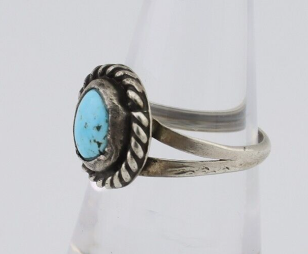 Navajo Ring 925 Silver Kingman Turquoise Native American Artist C.80's