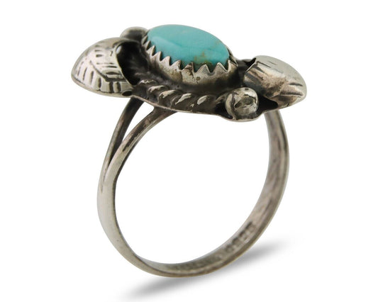 Navajo Ring 925 Silver Natural Blue Turquoise Native American Artist C.80's
