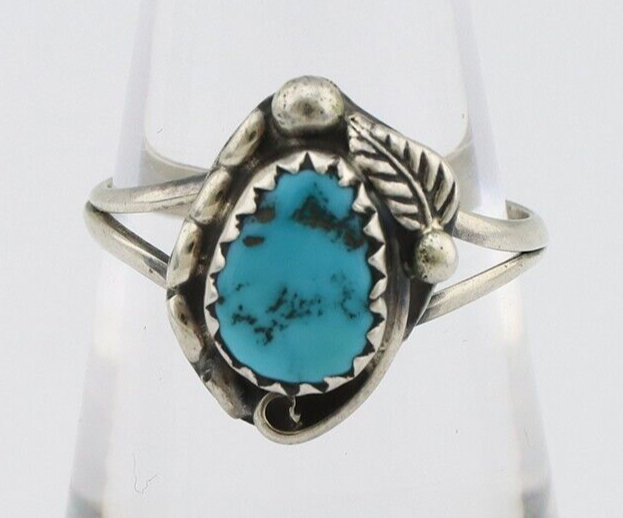 Navajo Ring 925 Silver Sleeping Beauty Turquoise Signed SkyStone Creations C80s