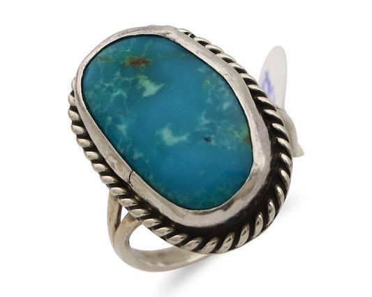 Navajo Ring 925 Silver Blue Gem Turquoise Native American Artist C.80's
