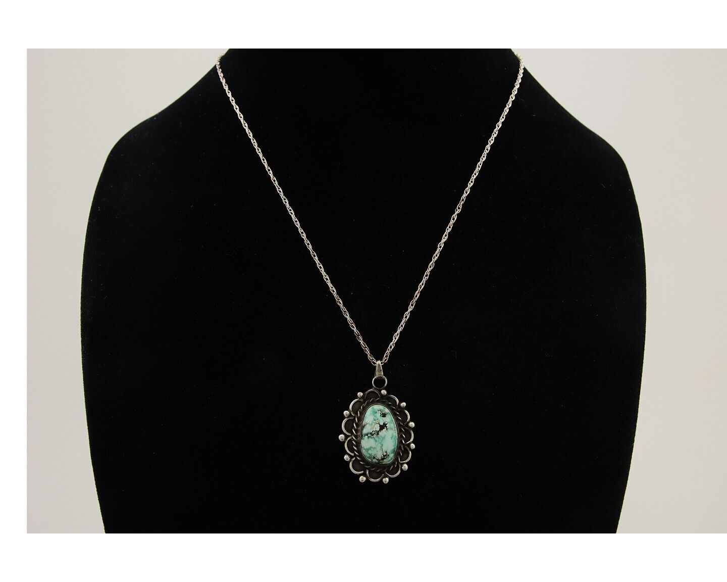 Navajo Necklace 925 Silver Natural Turquoise Native American Artist C.80's