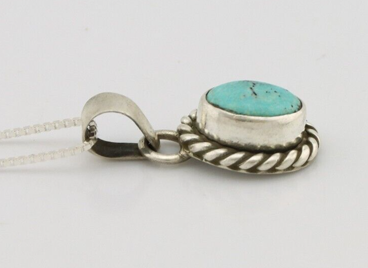 Navajo Necklace 925 Silver Natural Kingman Turquoise Native Artist C.2008