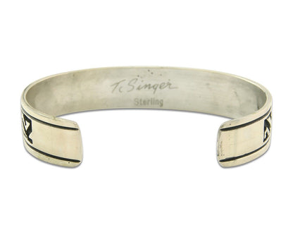 Navajo Bracelet 925 Silver Artist Signed Thomas Singer Cuff Made in the 1980's