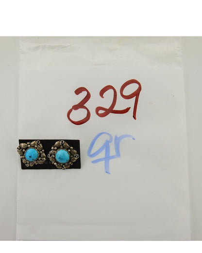Navajo Shield Natural Turquoise Earrings 925 Silver Native American Artist C.80s