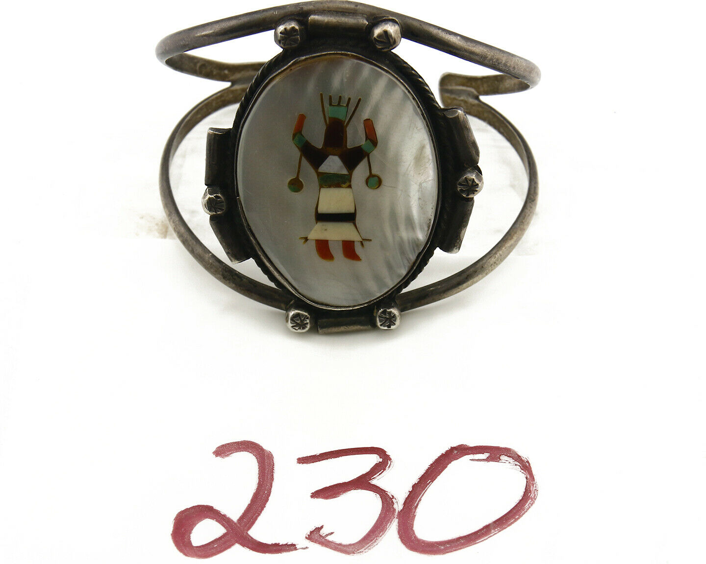 Navajo Natural Gemstone Bracelet .925 Silver Artist Native American Inlaid C1975