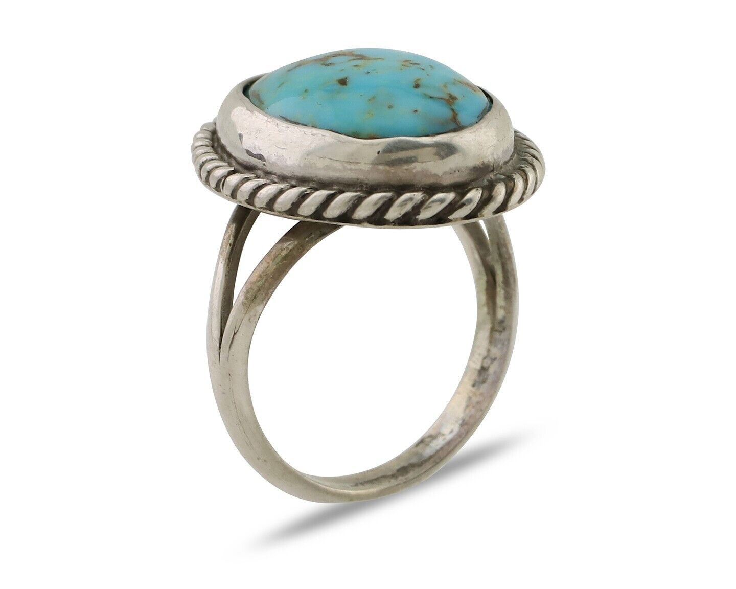 Navajo Ring 925 Silver Kingman Turquoise Native American Artist C.80's