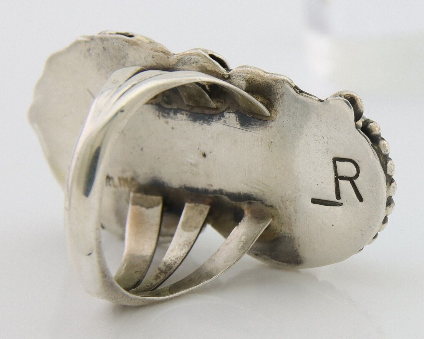 Navajo Ring 925 Silver Natural Turquoise Artist Signed LR C.80's