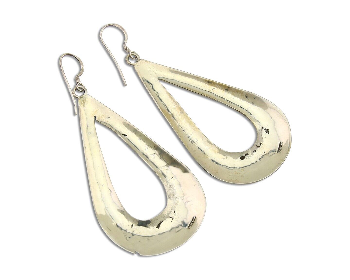 Navajo Dangle Earrings 925 Silver Hand Stamped Native American Artist C.80's