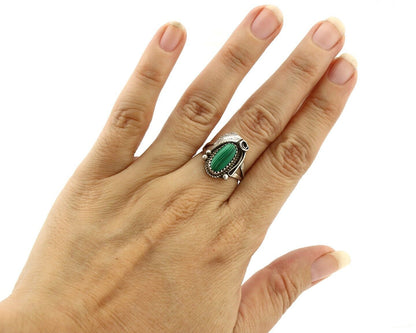 Navajo Ring 925 Silver Natural Mined Malachite Artist Signed Justin Morris C.80s