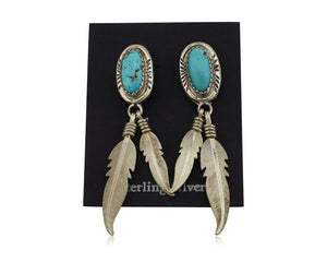 Navajo Handmade Earrings 925 Silver Blue Turquoise Native Artist C.80s