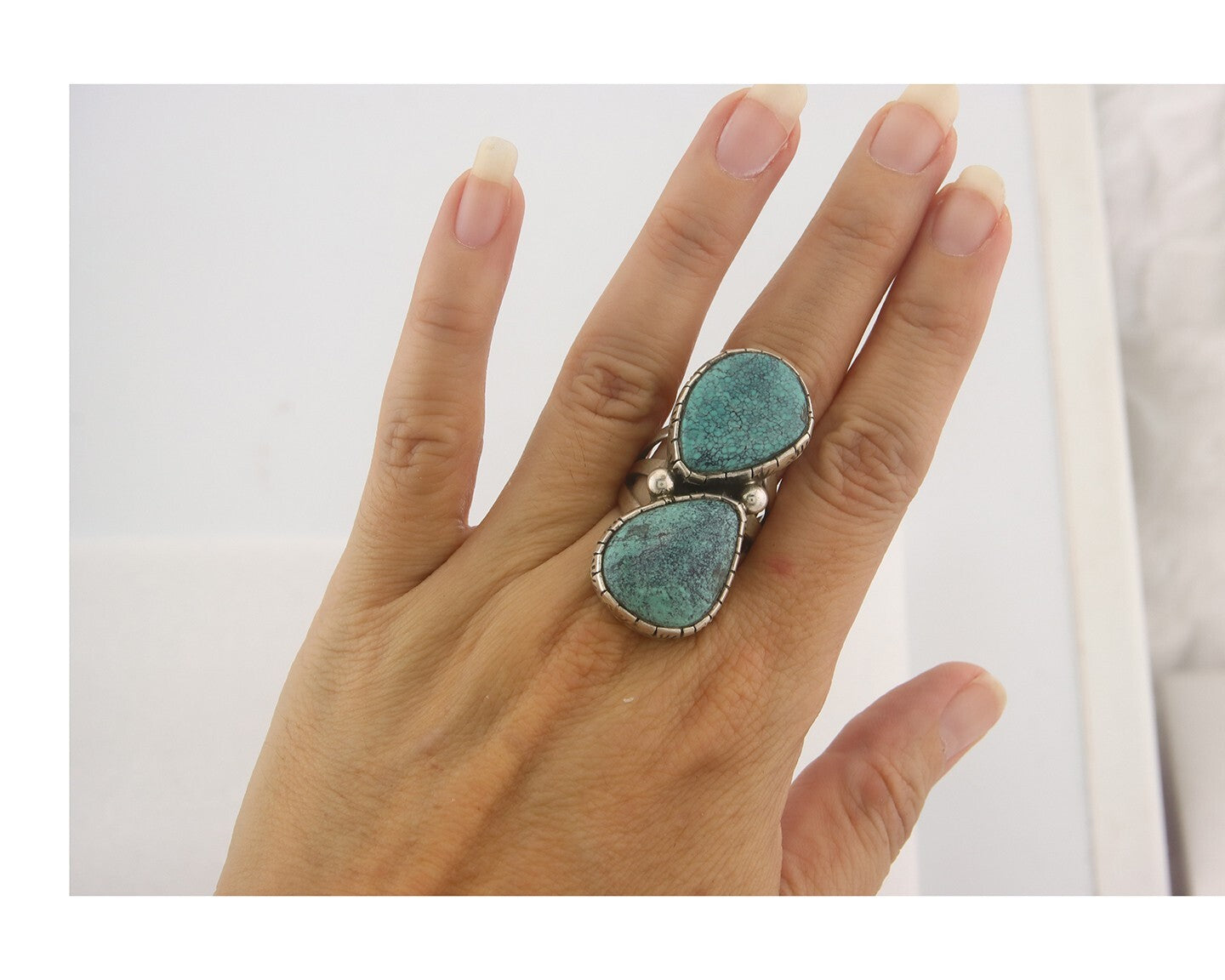 Vintage Navajo Ring 925 Sterling Authentic Turquoise Signed RD Size 7.5